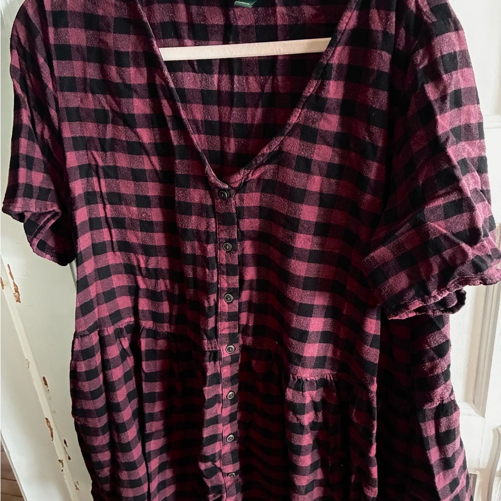 XXL Wildfable Plaid Maroon and Black mini dress